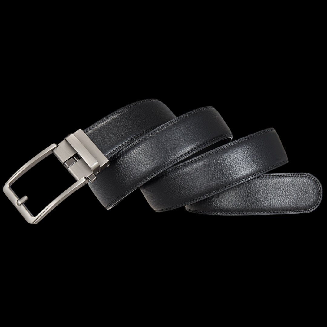 Ceinture en cuir pour homme sans trou, boucle automatique – Modèle Signature - La Rue de la Ceinture - signaturebelt-black