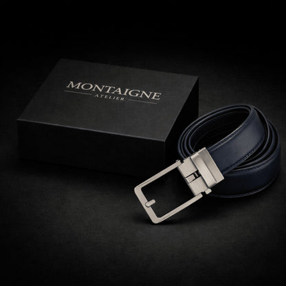 Ceinture en cuir pour homme sans trou, boucle automatique – Modèle Signature - La Rue de la Ceinture - signaturebelt-black