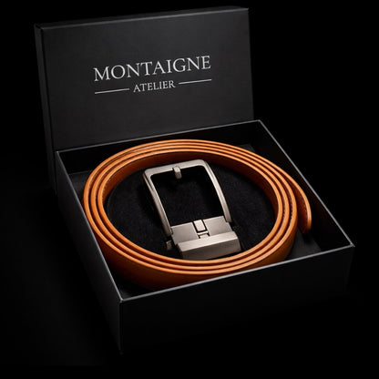 Ceinture en cuir pour homme sans trou, boucle automatique – Modèle Signature - La Rue de la Ceinture - signaturebelt-black