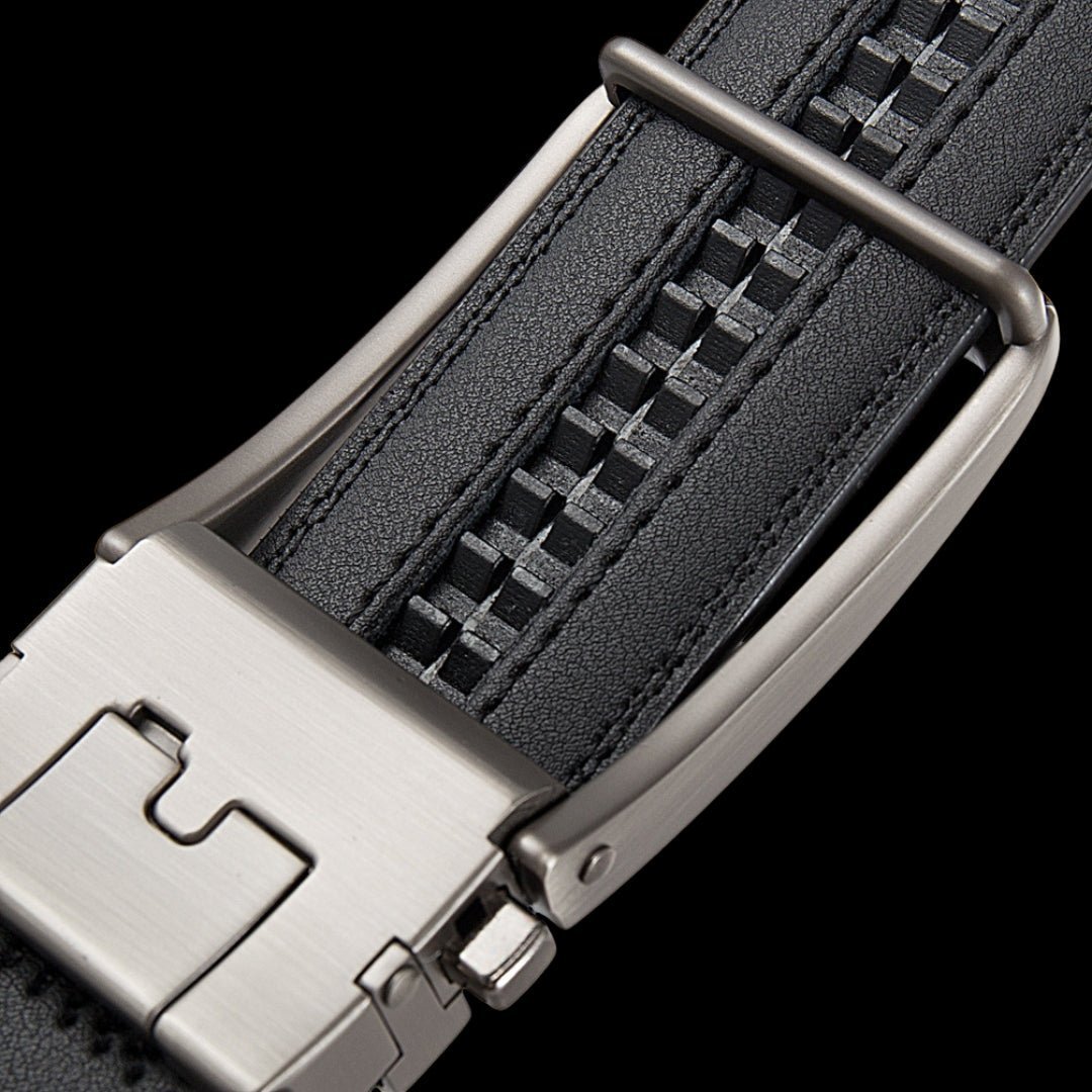 Ceinture en cuir pour homme sans trou, boucle automatique – Modèle Signature - La Rue de la Ceinture - signaturebelt-black