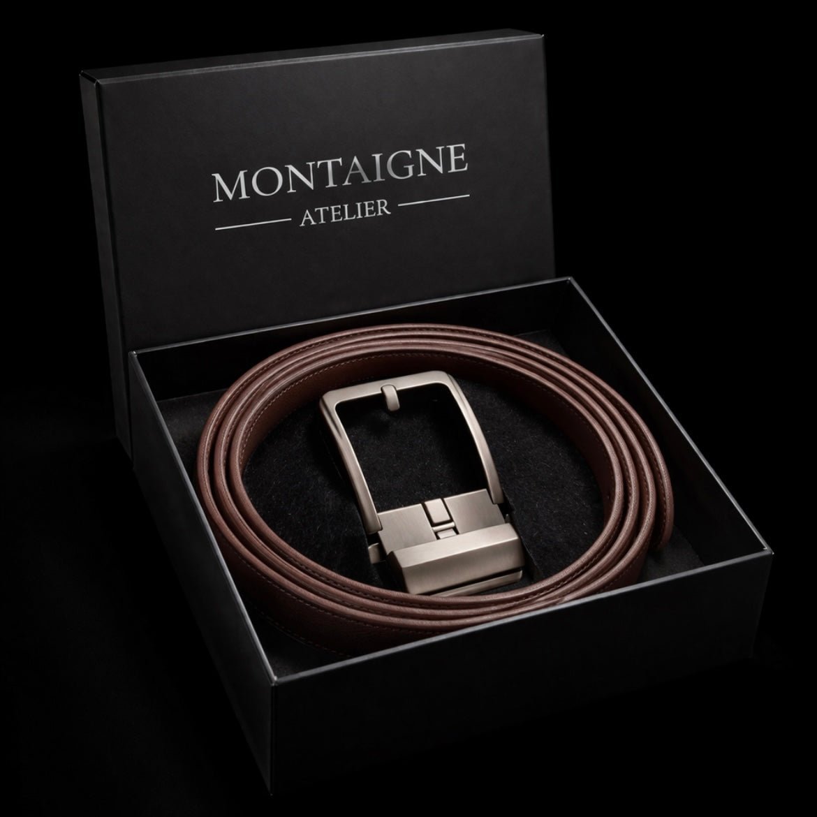 Ceinture en cuir pour homme sans trou, boucle automatique – Modèle Signature - La Rue de la Ceinture - signaturebelt-black