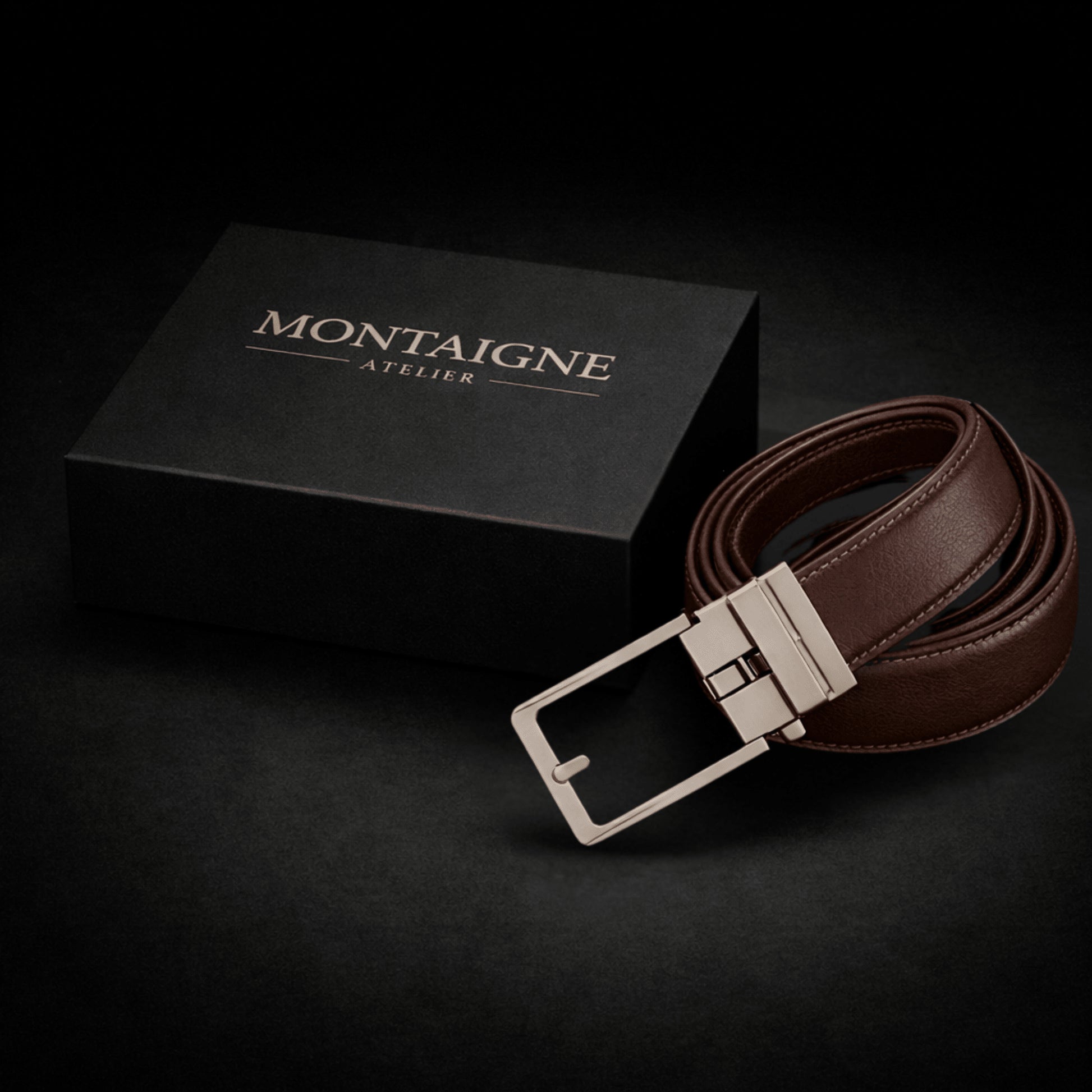 Ceinture en cuir pour homme sans trou, boucle automatique – Modèle Signature - La Rue de la Ceinture - signaturebelt-black