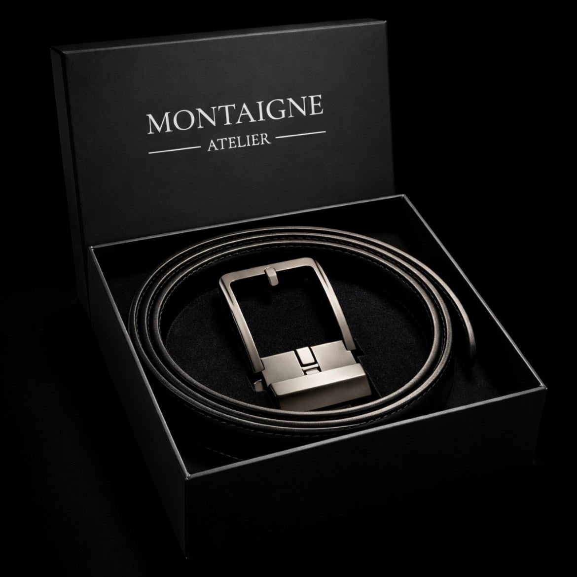 Ceinture en cuir pour homme sans trou, boucle automatique – Modèle Signature - La Rue de la Ceinture - signaturebelt-black