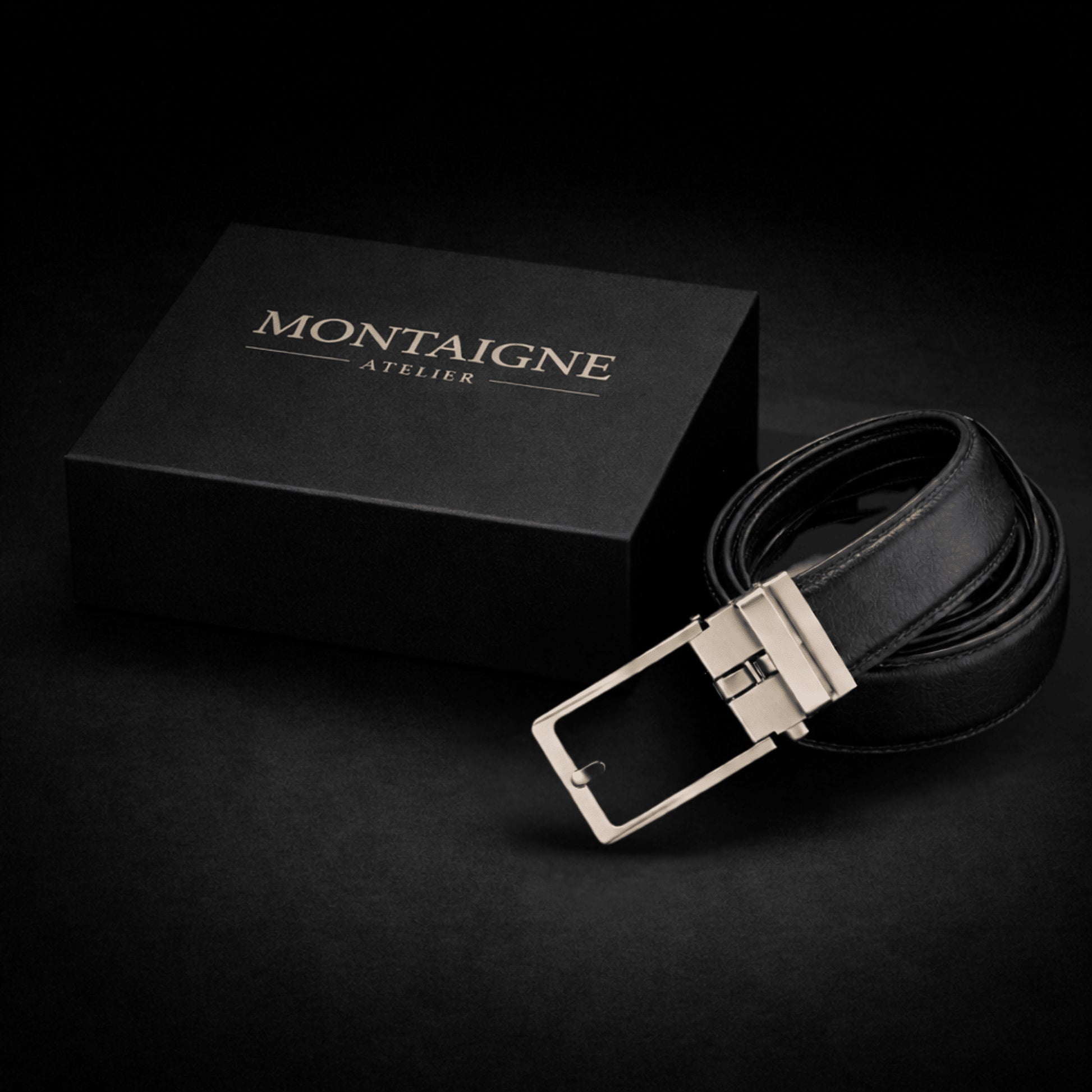 Ceinture en cuir pour homme sans trou, boucle automatique – Modèle Signature - La Rue de la Ceinture - signaturebelt-black