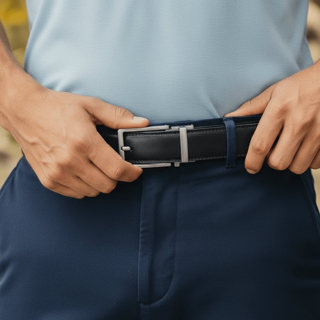 Ceinture en cuir pour homme sans trou, boucle automatique – Modèle Signature - La Rue de la Ceinture - signaturebelt-black