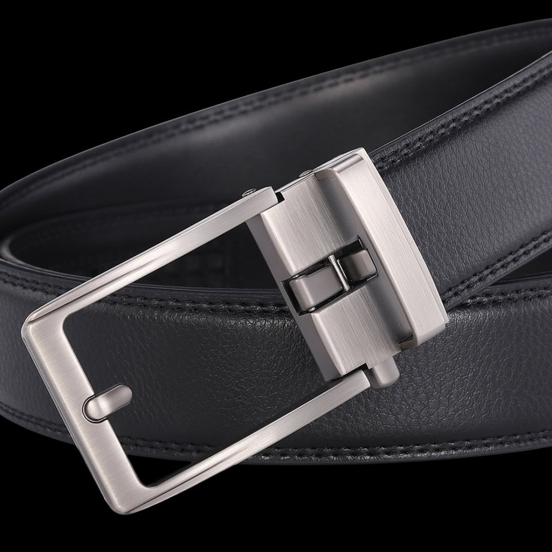 Ceinture en cuir pour homme sans trou, boucle automatique – Modèle Signature - La Rue de la Ceinture - signaturebelt-black